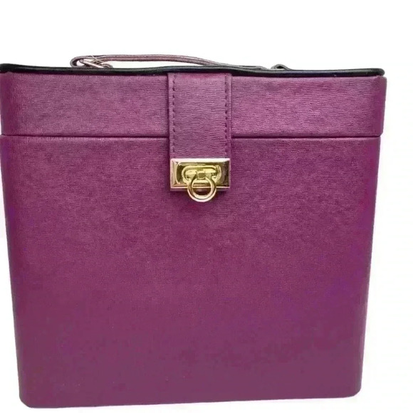 burgundy/ purple makeup storage box with a mirror - Picture 2 of 16